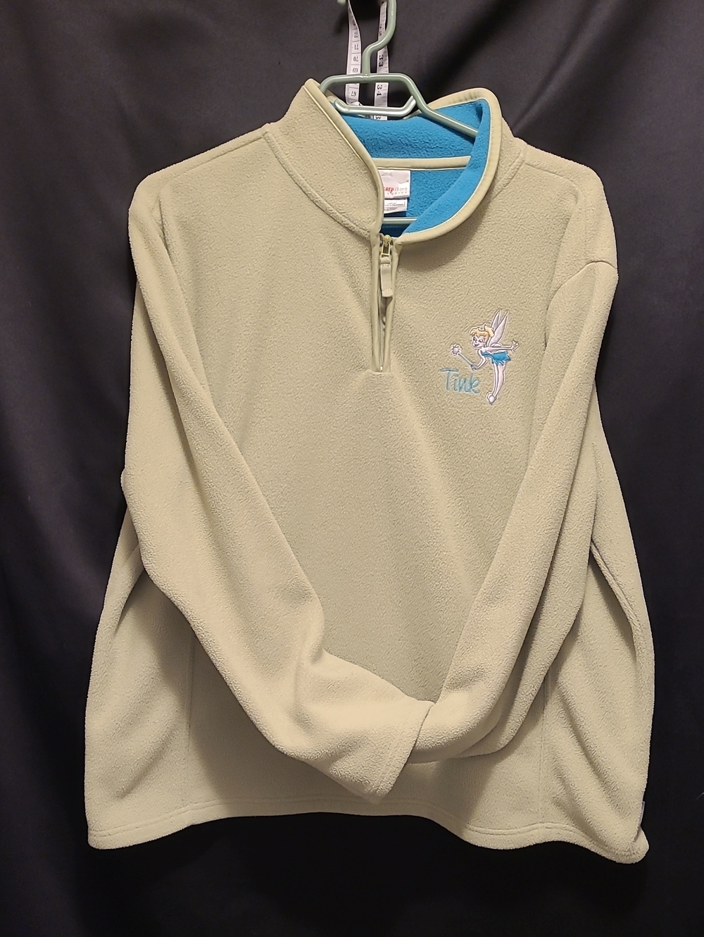 VINTAGE DISNEY STORES TINKERBELL Light Sage Green Quarter-Zip Fleece